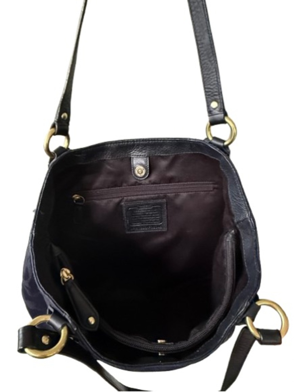 COACH Campbell Metallic Belle Carryall F26246 Navy Blue Black Monogram Tote Bag - Picture 5 of 11